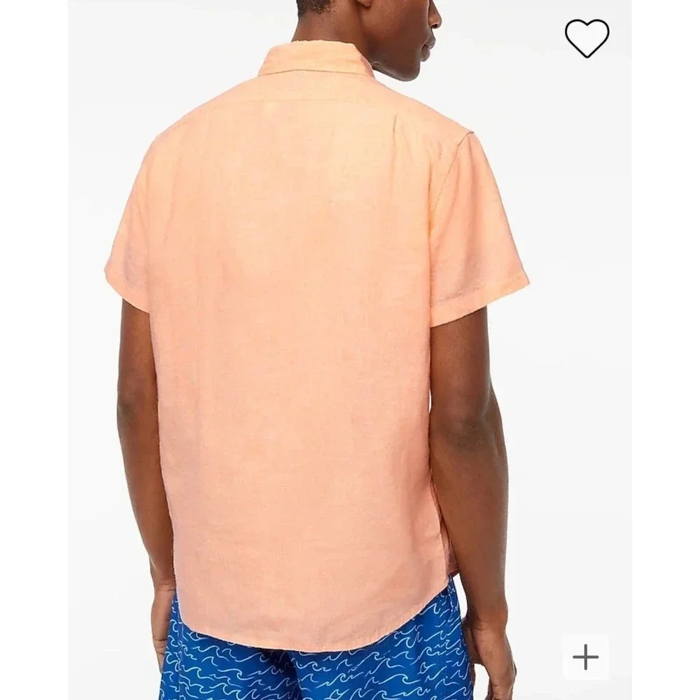 J crew Short-sleeve slim linen-blend shirt